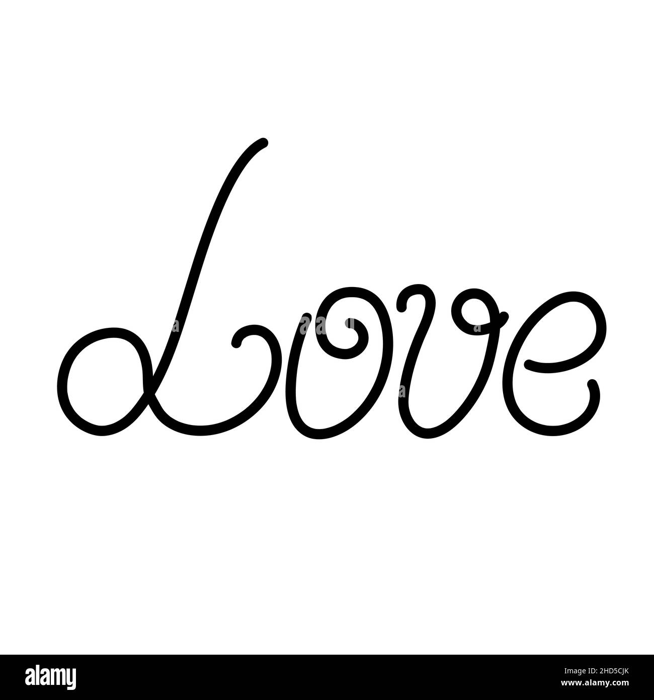 Illustration vectorielle simple de calligraphie Word Love, symbole de la fête de Saint-Valentin, décor pour les vacances d'amour, élément de design tendance écrit à la main, lettrage romantique abstrait Illustration de Vecteur