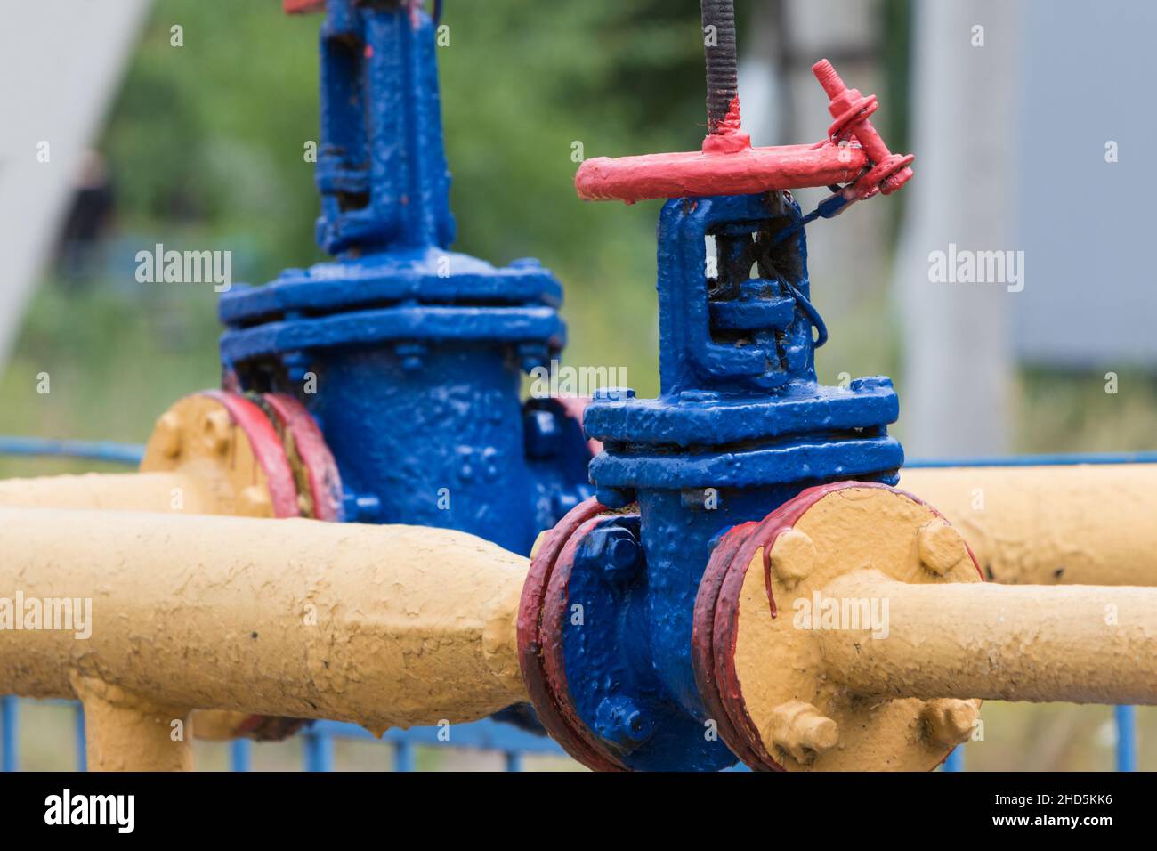 Vanne à bride de gaz avec tuyau en nature. Banque D'Images