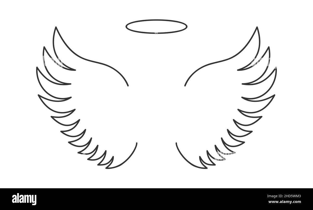 Décrivez les ailes d'ange volantes et l'anneau de halo isolé sur fond blanc.Concept Heavenly ou saint conception simple.Illustration graphique vectorielle. Illustration de Vecteur