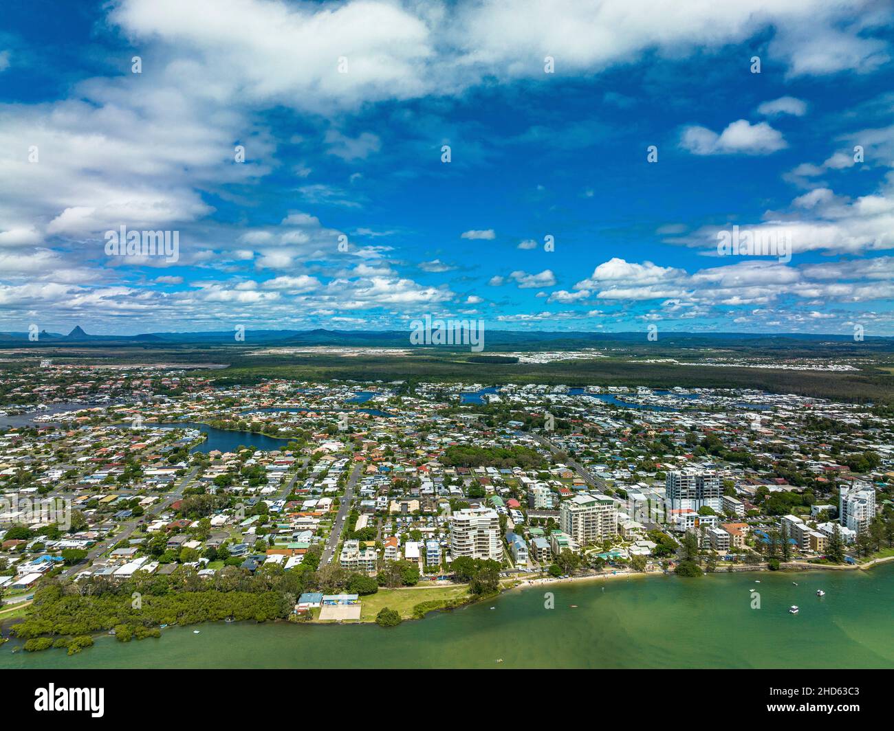 Golden Beach, prise de vue depuis le dessus de l'île Bribie.Queensland, Australie. Banque D'Images