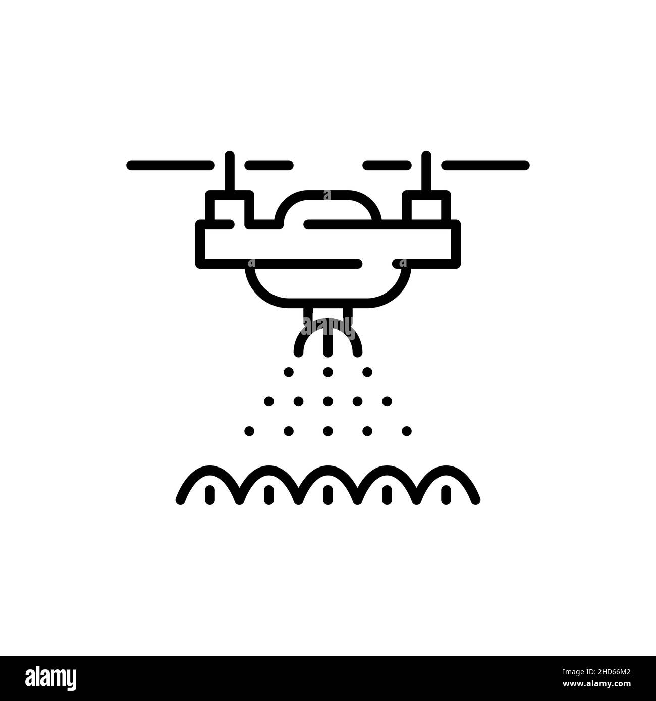 Un drone arrose l'eau sur les récoltes.Technologie moderne et intelligente d'exploitation agricole automatisée.Pixel Perfect, icône de contour modifiable Illustration de Vecteur