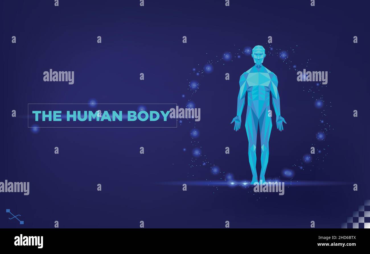 formes de triangle polygonales basses faisant figure humaine avec cercle de lumières Illustration de Vecteur