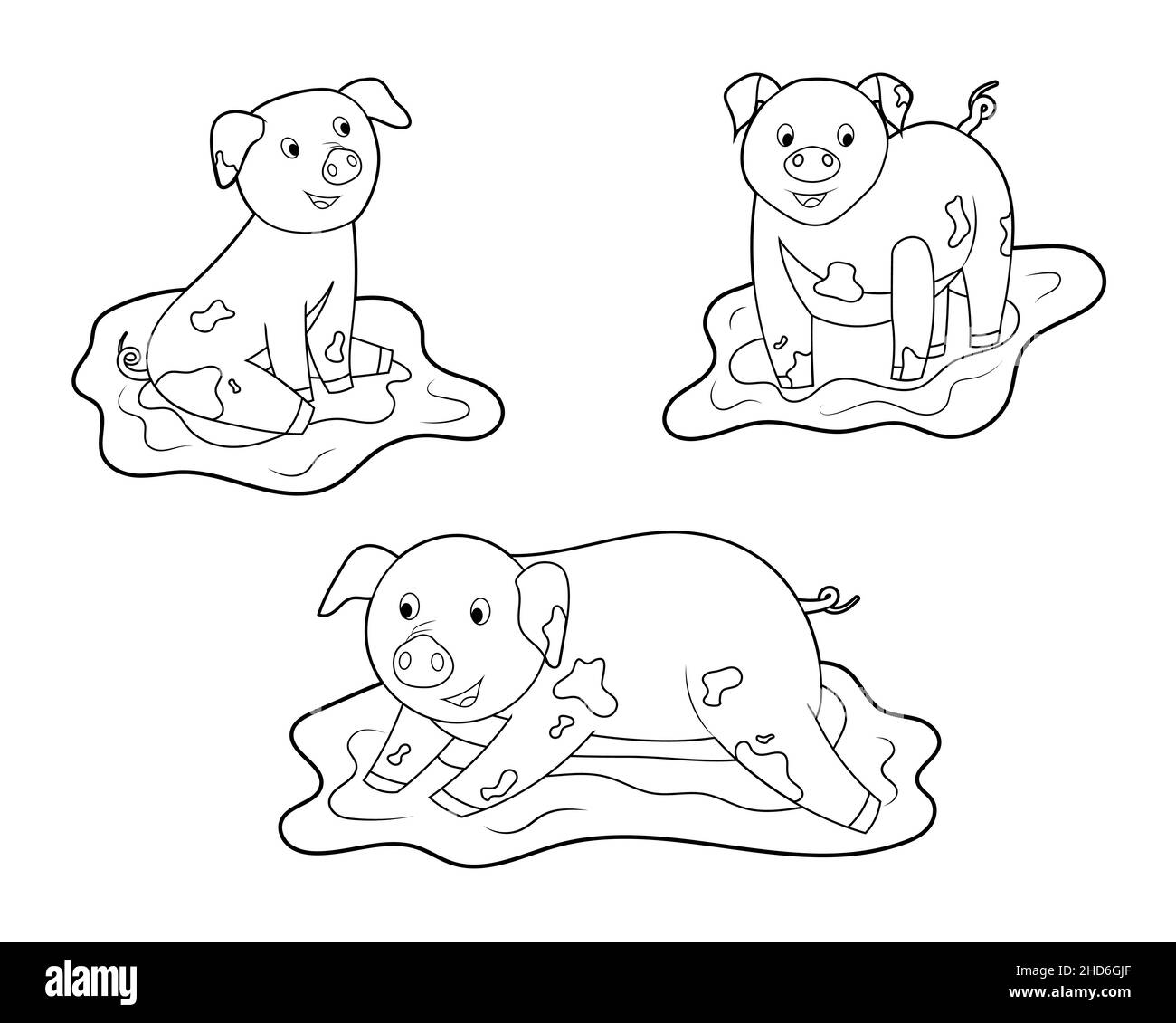 Livre de coloriage pour enfants, un ensemble de porcs.Vecteur isolé sur fond blanc. Illustration de Vecteur