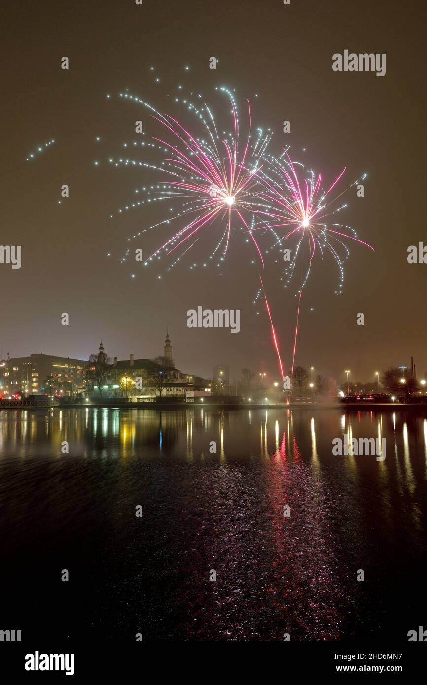 Feux d'artifice de la Saint-Sylvestre au bord du lac du centre-ville de Copenhague Danemark 2022 Banque D'Images