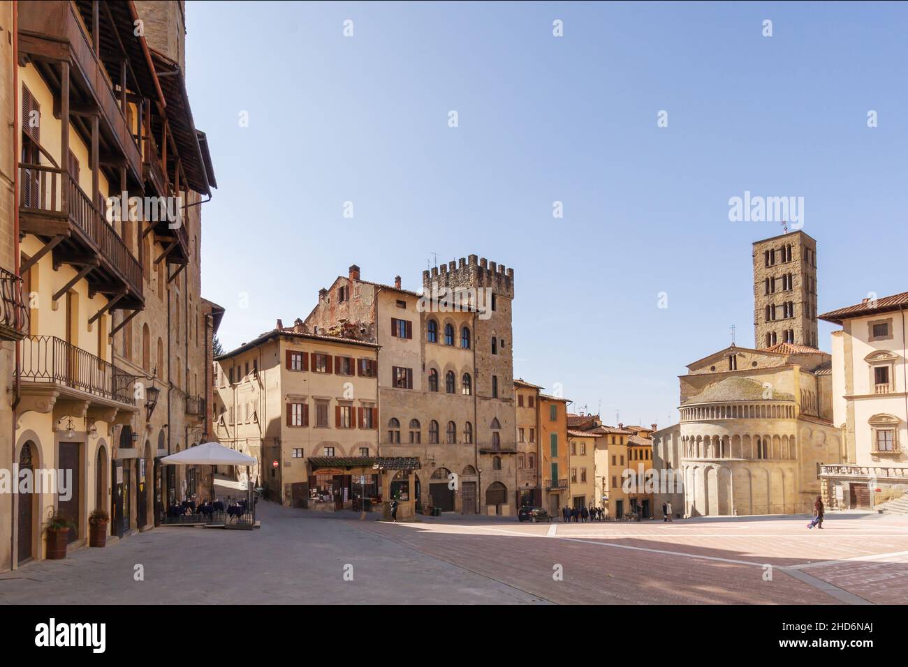 Place Piazza Grande, église Santa Maria della Pieve abside, Arezzo, Toscane, Italie, Europe Banque D'Images