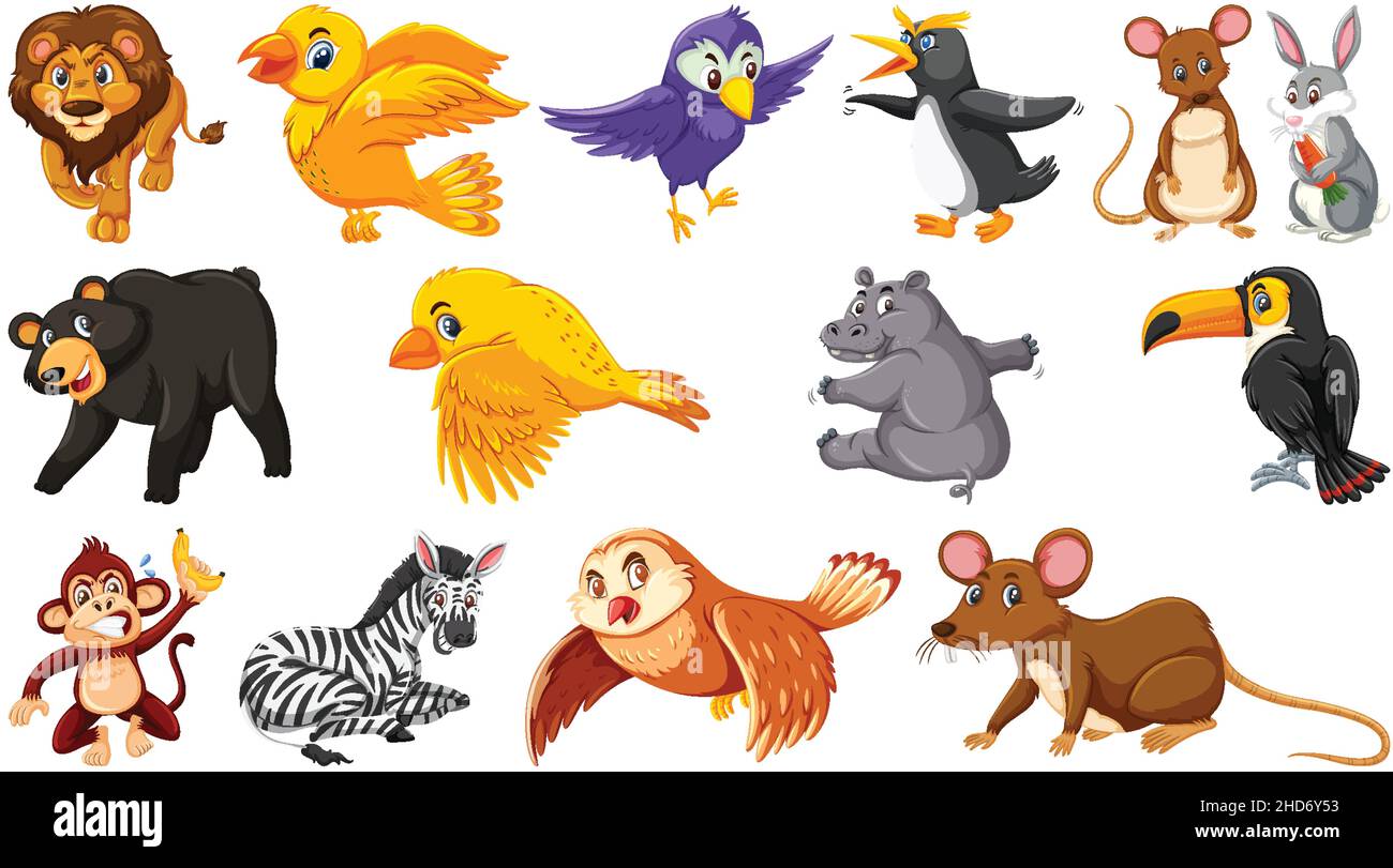 Ensemble d'illustrations isolées d'animaux différents Illustration de Vecteur