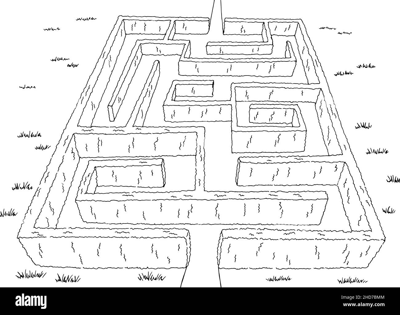 Jardin labyrinthe Bush graphique noir blanc esquisse vue aérienne supérieure vecteur d'illustration Illustration de Vecteur