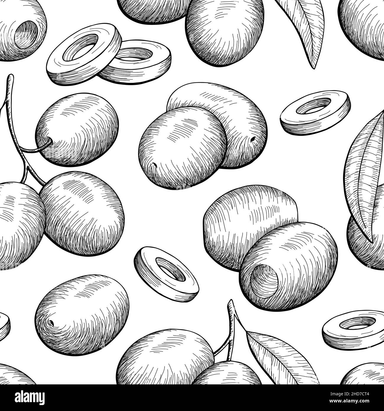 Motif olive noir blanc sans couture arrière-plan esquisse vecteur d'illustration Illustration de Vecteur