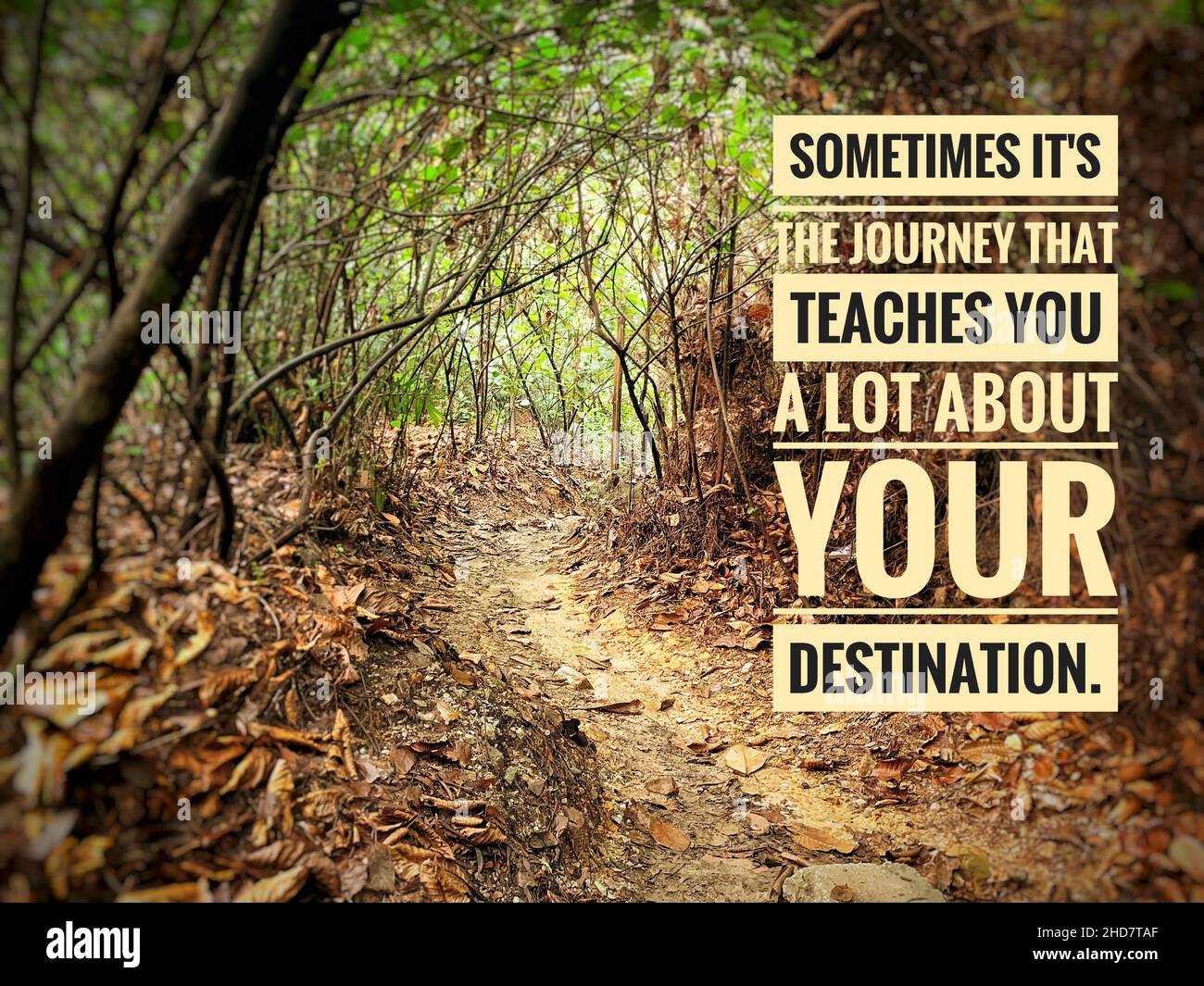 Motivational Quotes Parfois C Est Le Voyage Qui Vous Apprend Beaucoup Sur Votre Destination Jpg R60ekf Photo Stock Alamy