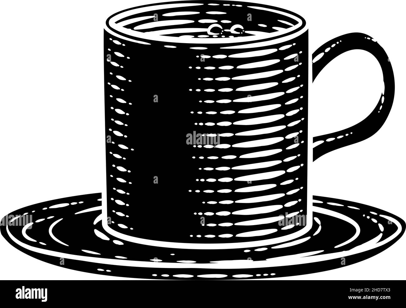 Café thé tasse boisson chaude Mug Woodcut Etching Illustration de Vecteur