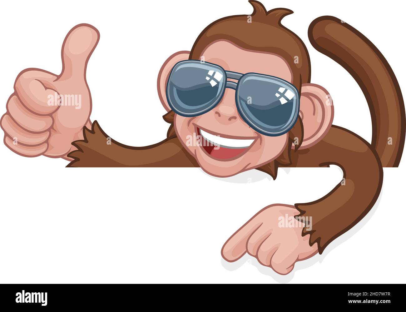 Thumbs Up Lunettes singe signe Pointage Cartoon Illustration de Vecteur