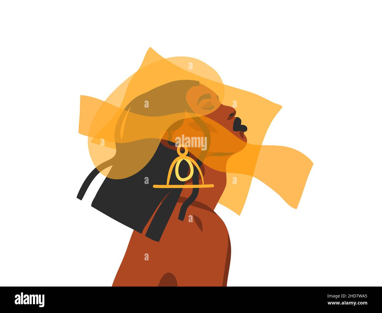 Dessin à la main vecteur résumé stock plat illustration graphique avec ethnique, féminin, boho tribal noir belle afro-américaine femme, soleil et magie dans Illustration de Vecteur