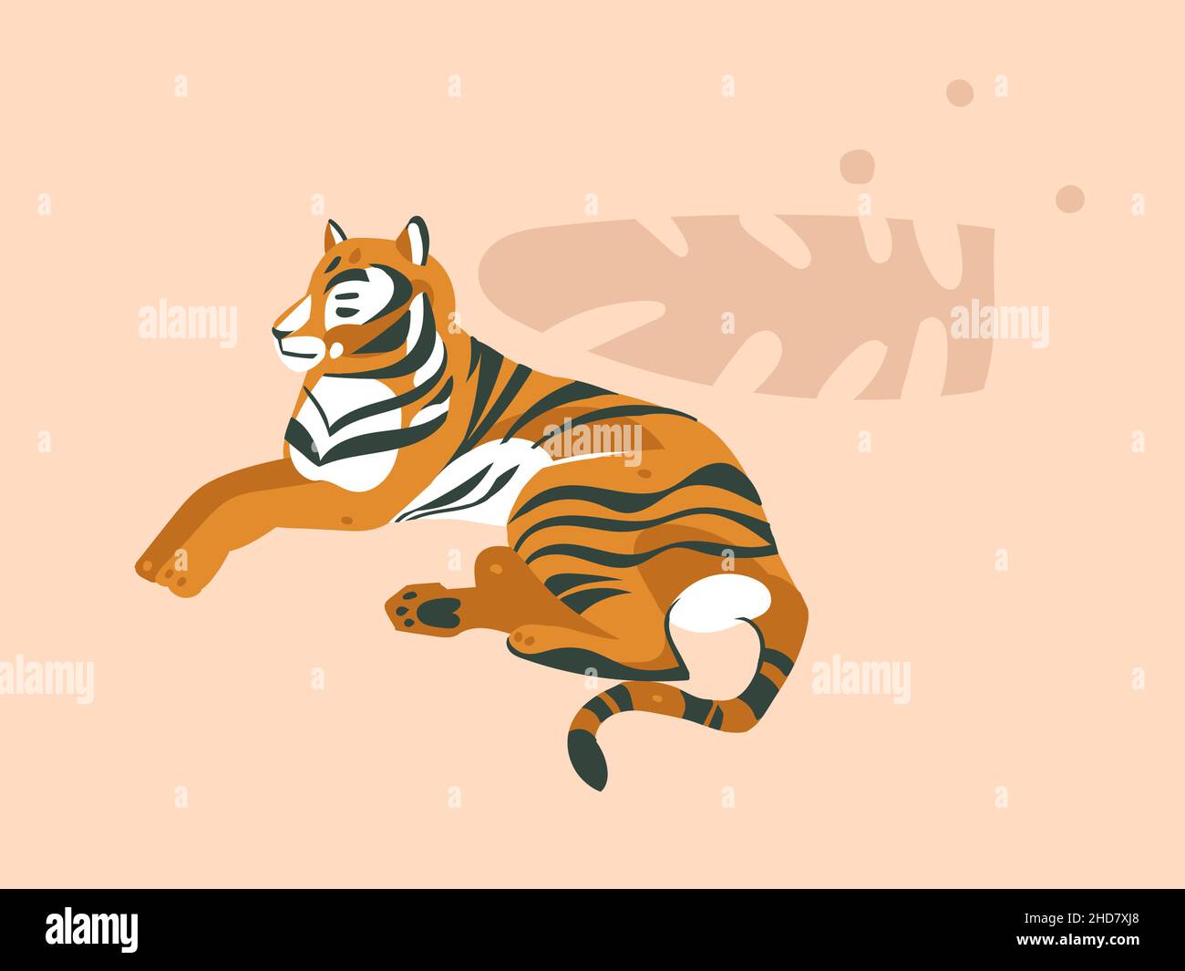 Dessin à la main vecteur abstrait dessin animé moderne graphique Africain Safari nature concept collage illustrations carte d'art avec animal tigre et paume tropicale Illustration de Vecteur