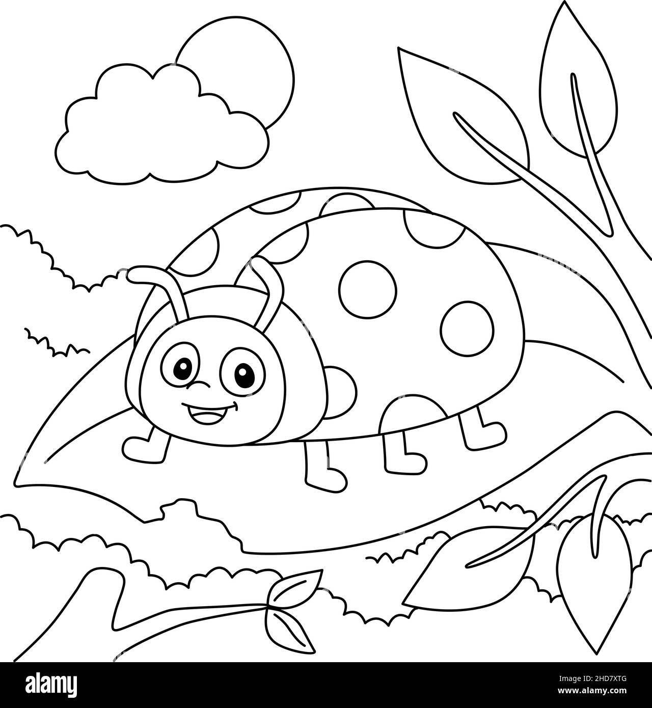 Page de coloriage coccinelle pour enfants Illustration de Vecteur