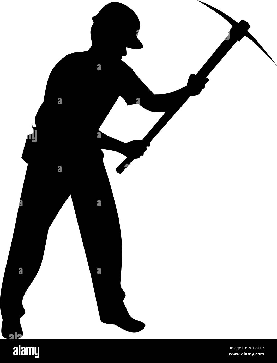 Silhouette noire d'un homme de construction avec pioche, charbon, ou or mineur travaillant en sous-sol Illustration de Vecteur