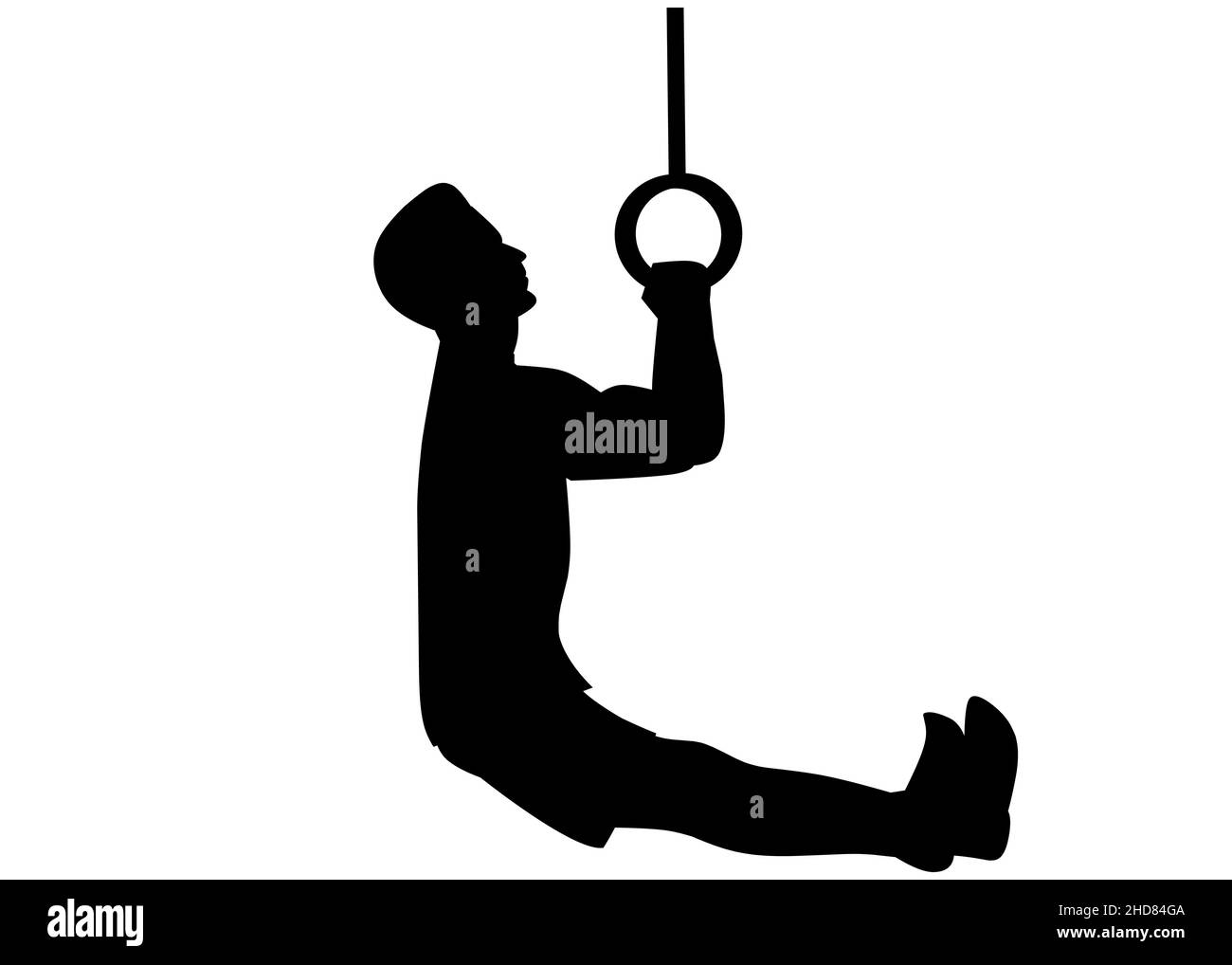 Silhouette noire d'un homme faisant des pull-ups dans la salle de gym, entraînement de fitness, exercice pour un style de vie sain Illustration de Vecteur