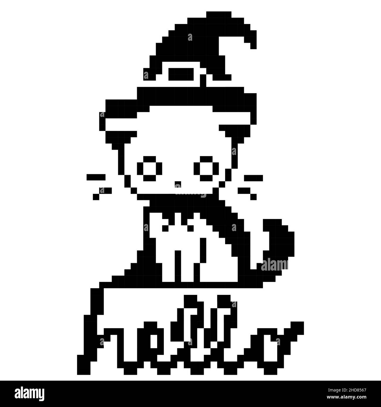 Pixel Art Chat Noir Et Blanc Chat mignon pixel Banque d'images noir et blanc - Alamy