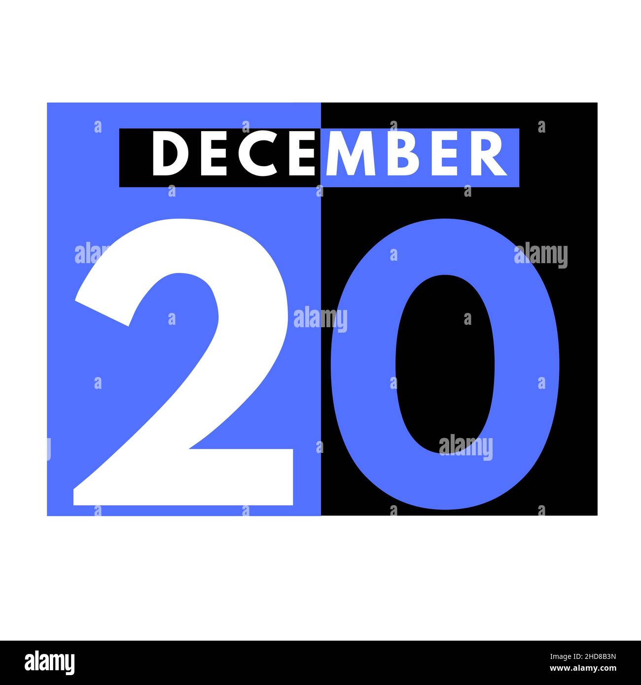 Décembre 20 . Moderne icône de calendrier quotidien .date, jour, mois .calendrier pour le mois de décembre Banque D'Images