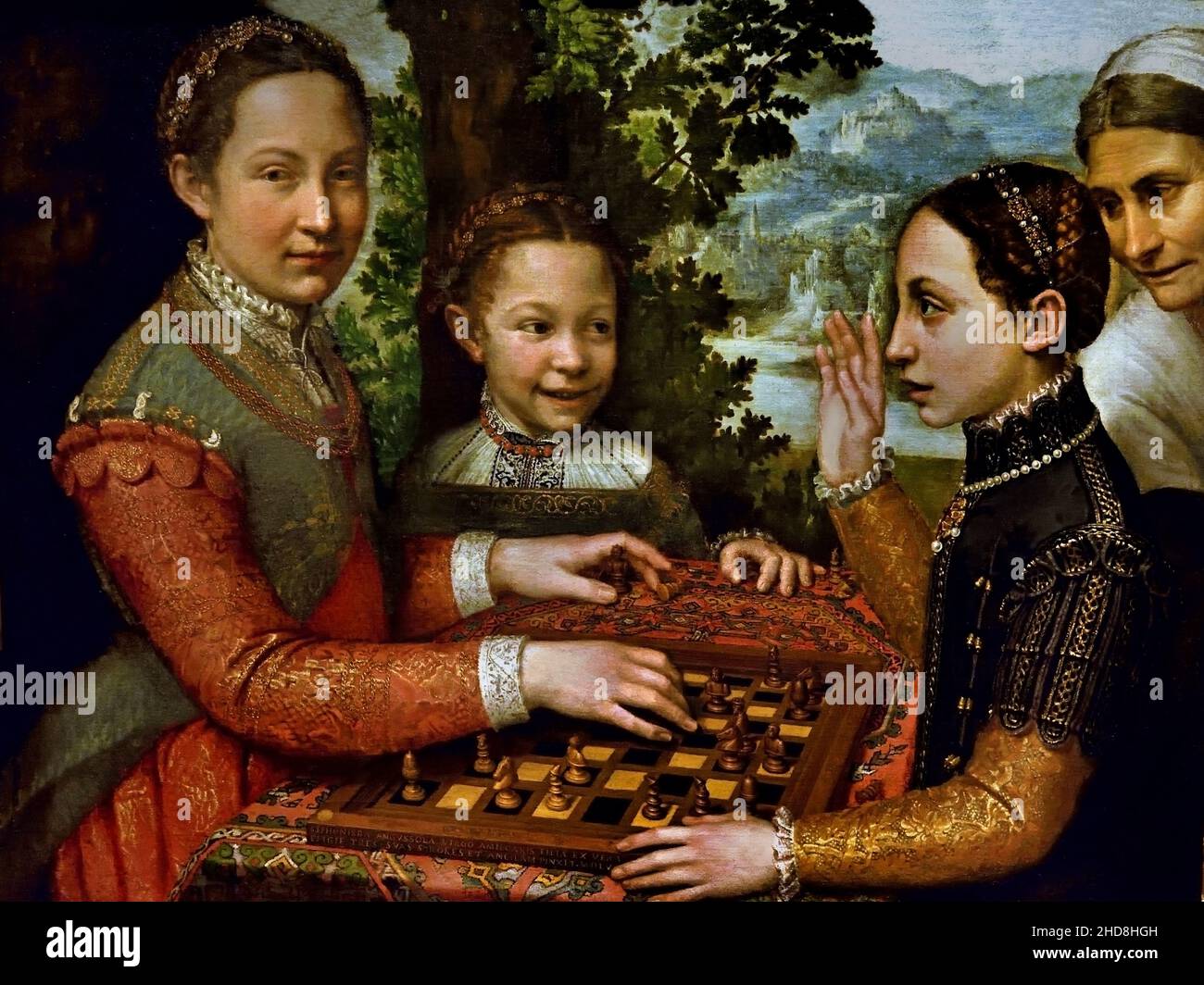 Les sœurs de l'artiste sont représentées dans le jeu d'échecs, 1555.Sofonisba Anguissola 1535 -1625 ( VANGUSSOLA ou Angusciola, SOPHONISBA, peintre italien du 16th siècle, né à Cremona 1535, est décédé à Palerme en 1626.Italie. Banque D'Images