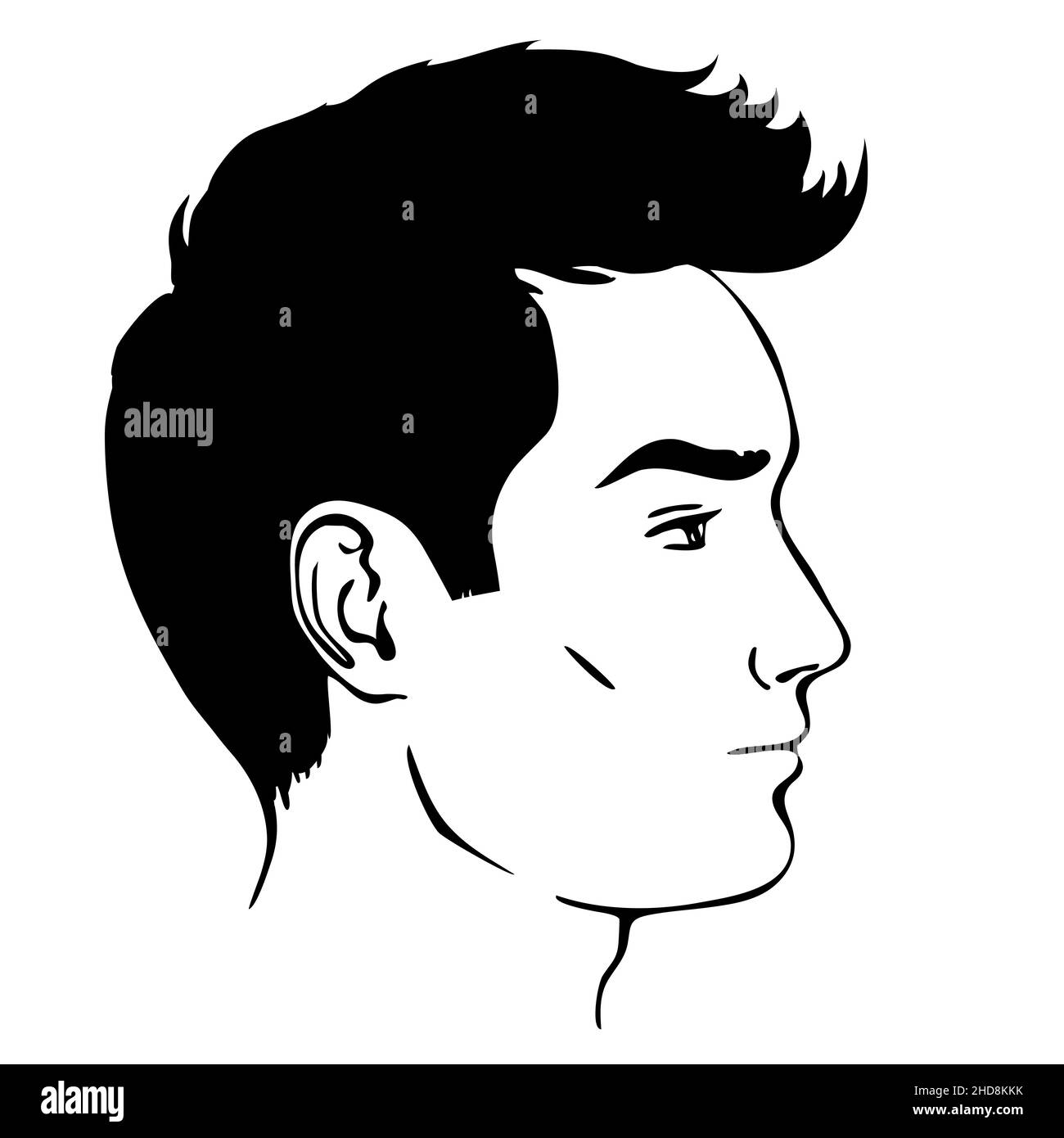 Visage De Profil Dessin Simple Portrait de profil dessiné d'un jeune homme.Tête avec une coiffure moderne  et tendance.Beau visage.Illustration d'art vectoriel isolée dessinée à la  main.Noir et blanc Image Vectorielle Stock - Alamy