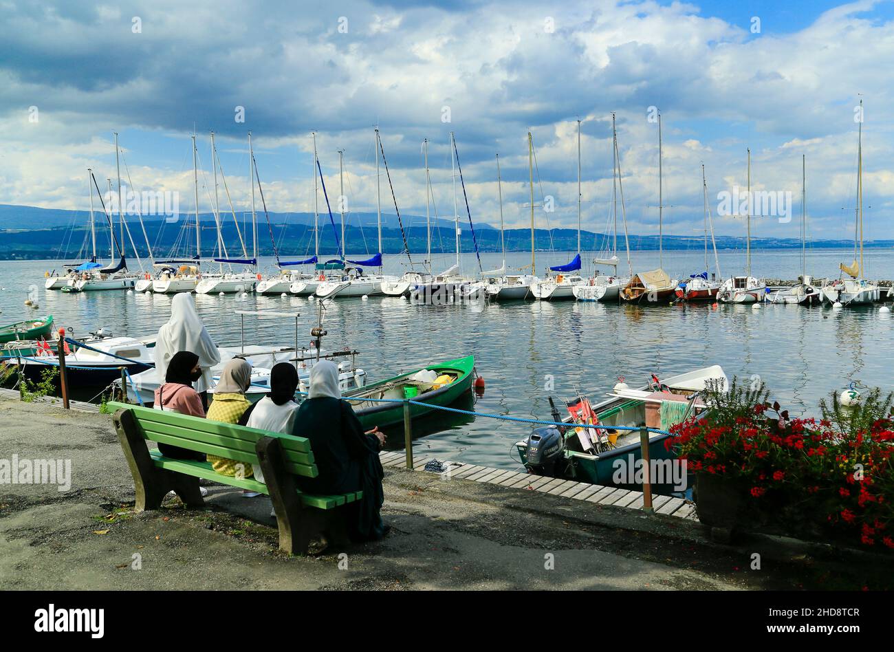 Yvoire - village médiéval sur les rives du lac Léman, Lac Léman, en haute Savoie, France. Banque D'Images