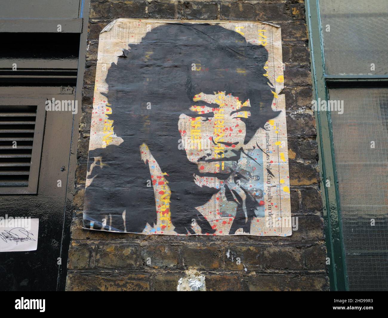 Une image de Jimi Hendrix sur Blackall Street dans l'East End de Londres, en Angleterre, au Royaume-Uni Banque D'Images