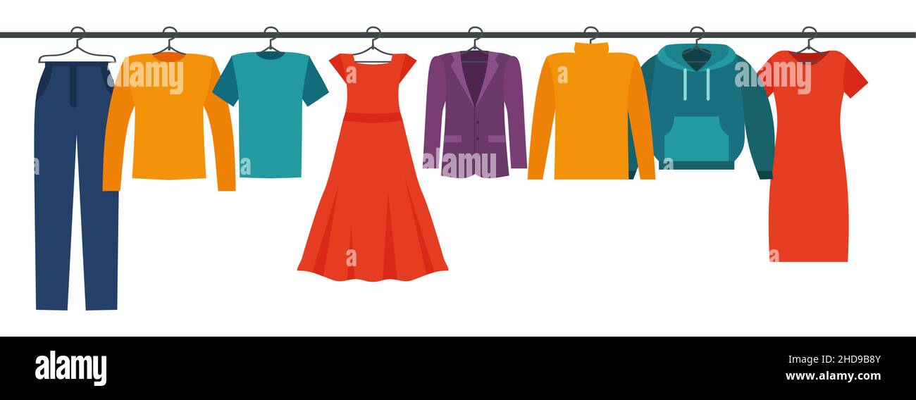 Collection de vêtements et d'accessoires pour femme et homme - garde-robe mode - illustration de couleurs vectorielles EPS 10 Illustration de Vecteur