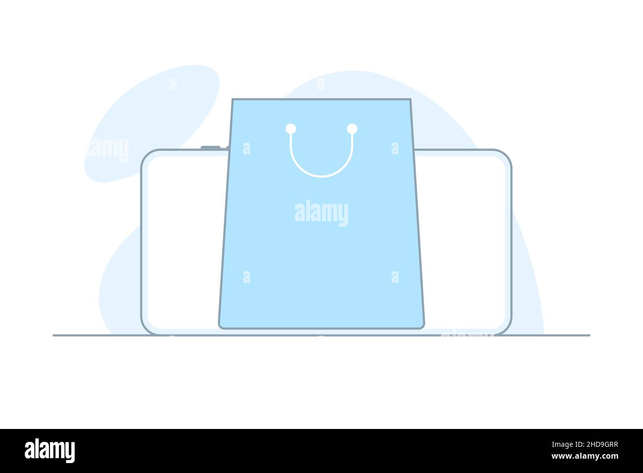 Achats en ligne.Téléphone avec sac à provisions Illustration de Vecteur