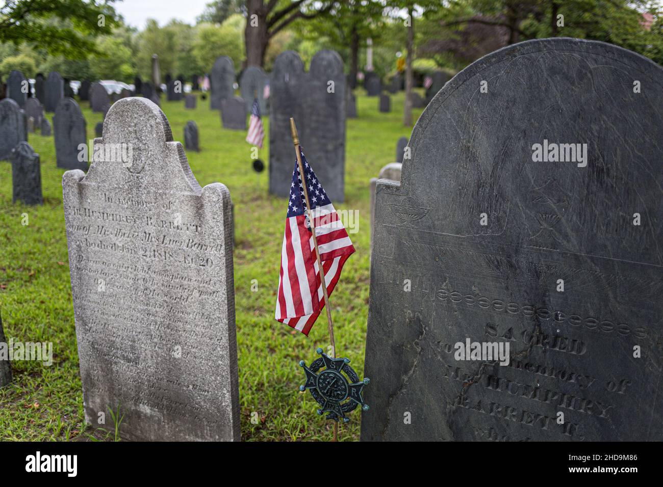 Main Street à Concord, ma est le South Burying place, également connu sous le nom de main Street Burying Ground Banque D'Images