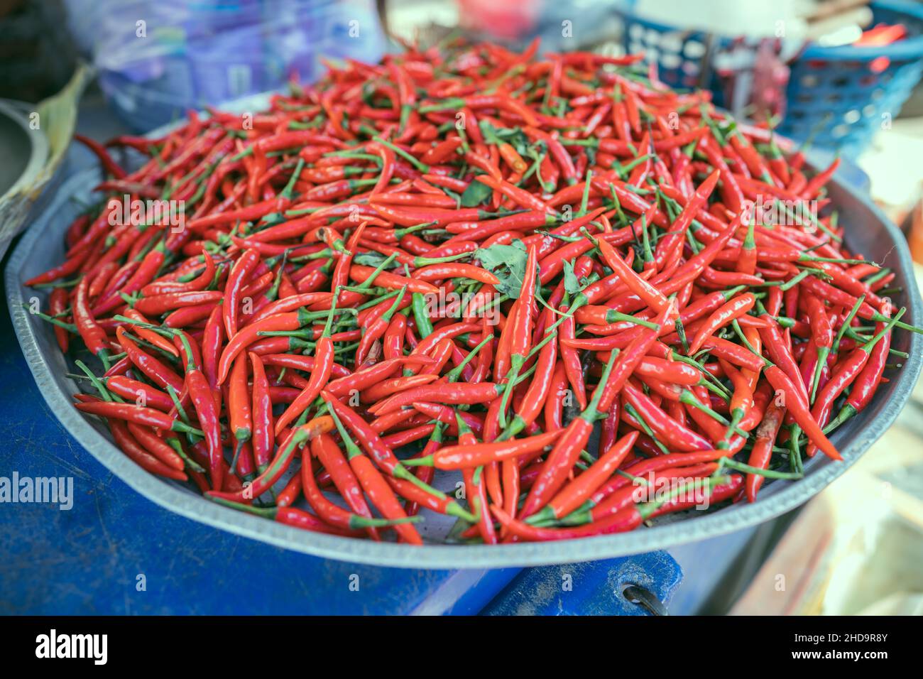 Gros plan de poivrons frais au marché de la rue à Bangkok Banque D'Images