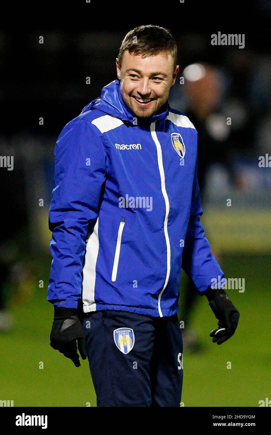 Sutton, Royaume-Uni.04th janvier 2022.Freddie Sears, de Colchester, s'est réchauffée lors du match du Trophée de Papia JohnÕs entre Sutton United et Colchester United à Gander Green Lane, Sutton, en Angleterre, le 4 janvier 2022.Photo de Carlton Myrie.Utilisation éditoriale uniquement, licence requise pour une utilisation commerciale.Aucune utilisation dans les Paris, les jeux ou les publications d'un seul club/ligue/joueur.Crédit : UK Sports pics Ltd/Alay Live News Banque D'Images