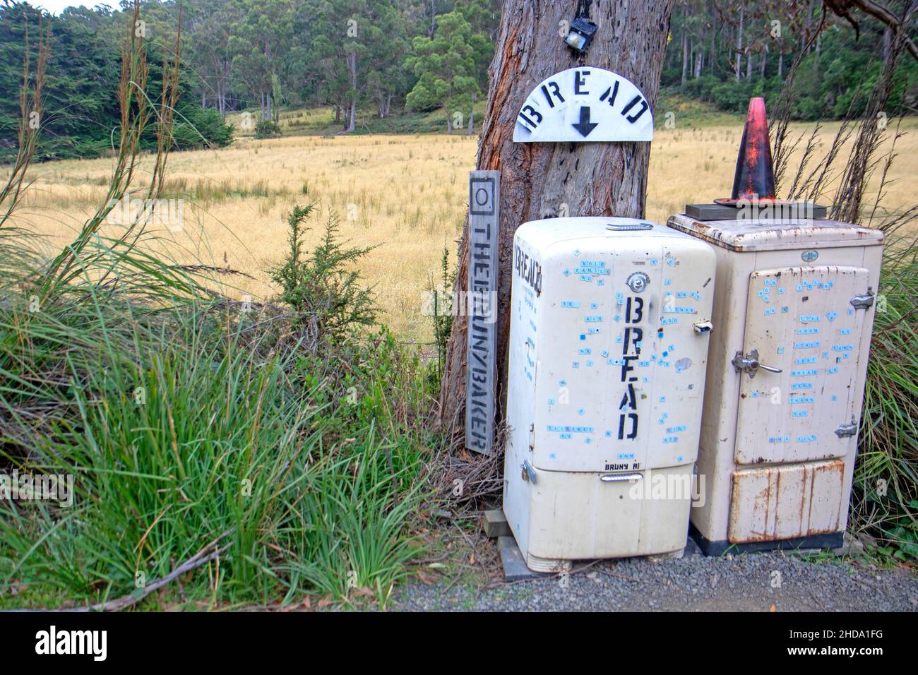 Vente de pain en bord de route sur Bruny Island Banque D'Images