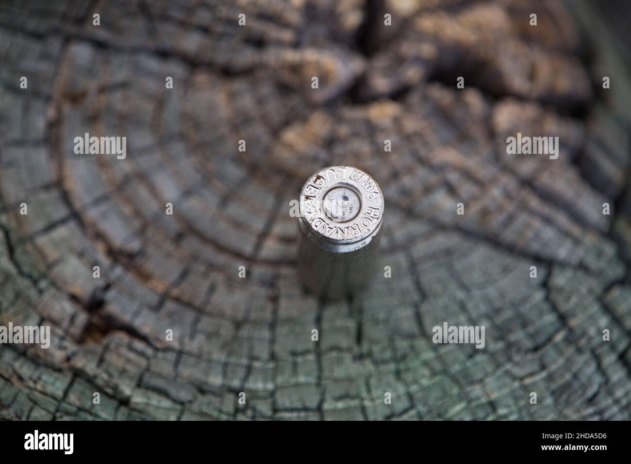 boîtier de balle abandonné sur le sol Banque D'Images
