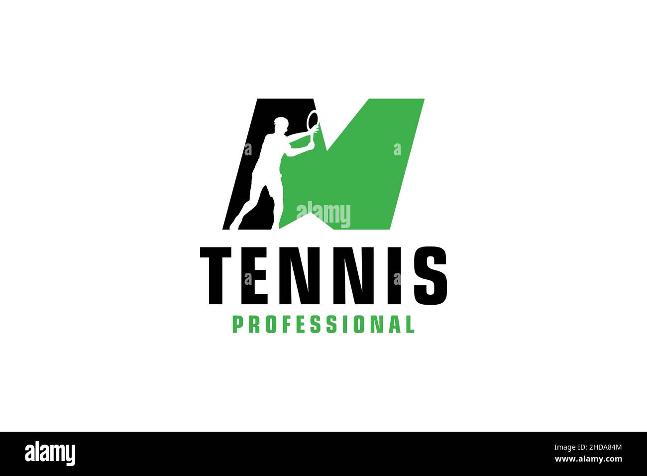 Lettre M avec logo silhouette de joueur de tennis.Éléments de modèle de conception vectorielle pour Sport Team ou Corporate. Illustration de Vecteur
