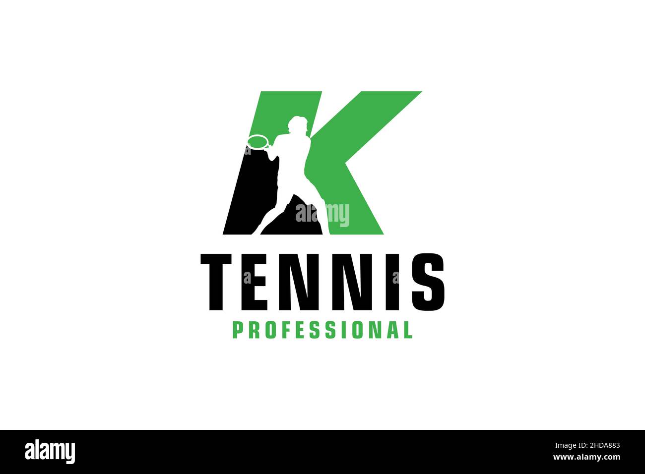 Lettre K avec logo silhouette de joueur de tennis.Éléments de modèle de conception vectorielle pour Sport Team ou Corporate. Illustration de Vecteur