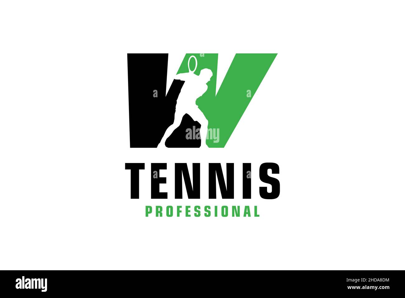 Lettre W avec logo silhouette de joueur de tennis.Éléments de modèle de conception vectorielle pour Sport Team ou Corporate. Illustration de Vecteur