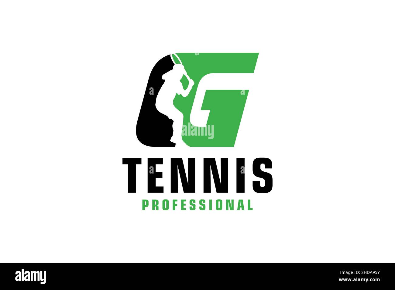 Lettre G avec logo silhouette de joueur de tennis.Éléments de modèle de conception vectorielle pour Sport Team ou Corporate. Illustration de Vecteur