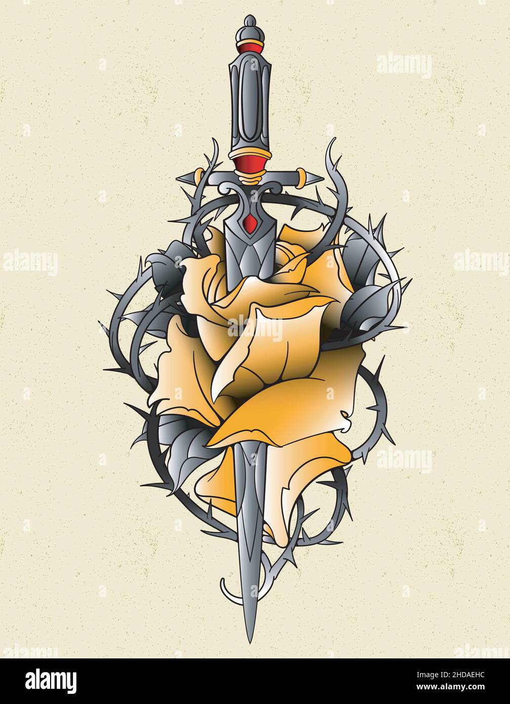 rose tatouage néo traditionnel avec dagger Illustration de Vecteur