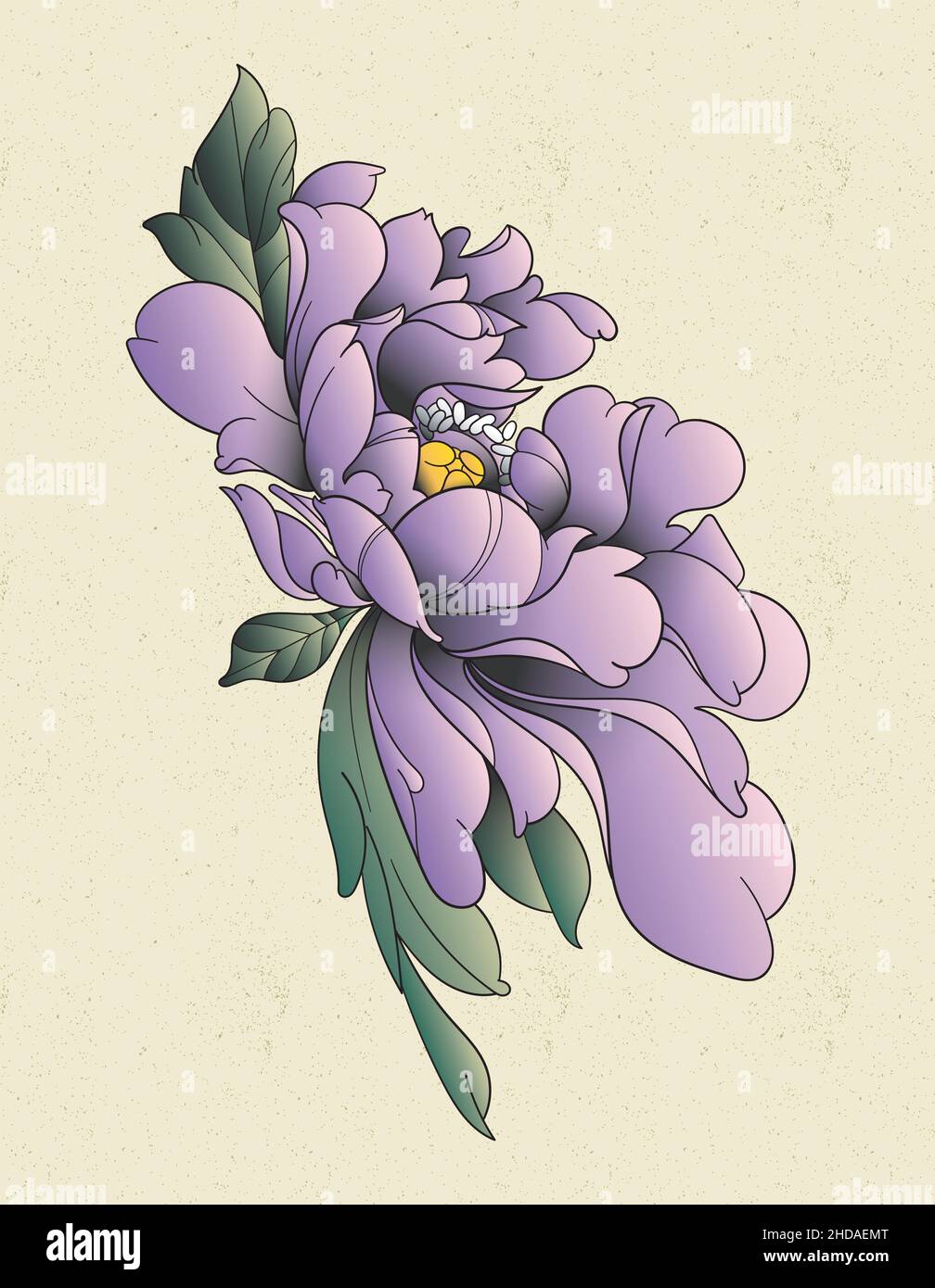 peony art tatouage japonaise vieille école Illustration de Vecteur