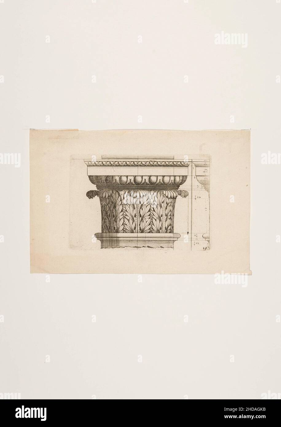 Gravure du 17th siècle de la capitale antique de corinthian. Banque D'Images