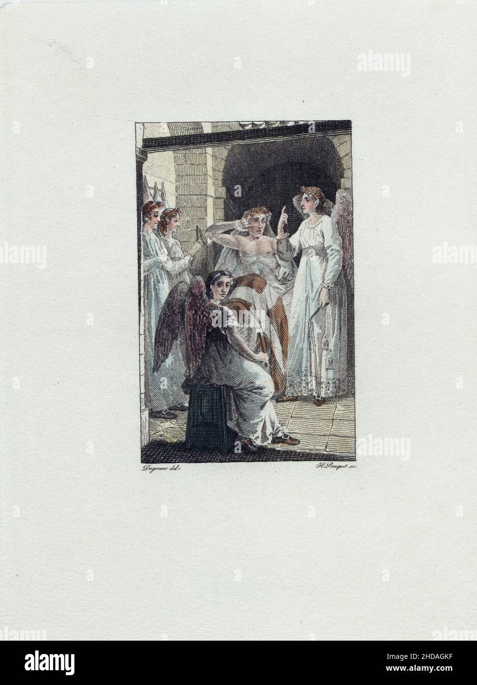 Illustration vintage pour l'œuvre de Jean de la Fontaine, Angels à la porte.1810-1830, par Hippolyte Louis Emile Pauquet (1797-1871) Jean de la font Banque D'Images