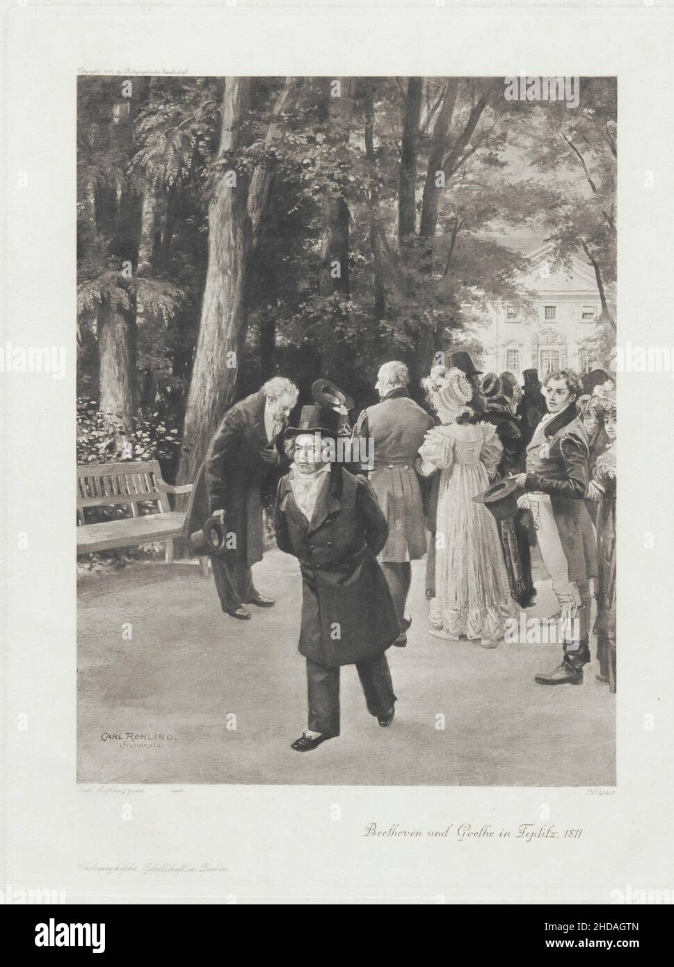 Gravure de Ludwig van Beethoven und Johann Wolfgang von Goethe à Teplitz, 1811.1901 Ludwig van Beethoven (1770 – 1827) est un compositeur allemand et p Banque D'Images