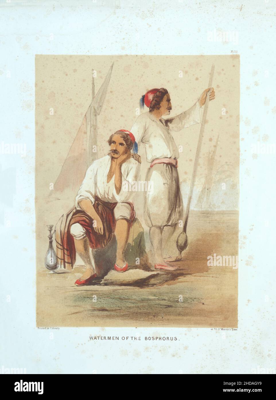 Lithographie de couleur vintage de l'Empire ottoman: Cargees, ou Watermen du Bosphore, Constantinople 1854, par Forbes Mac Bean (artiste) et Justin Sutclif Banque D'Images