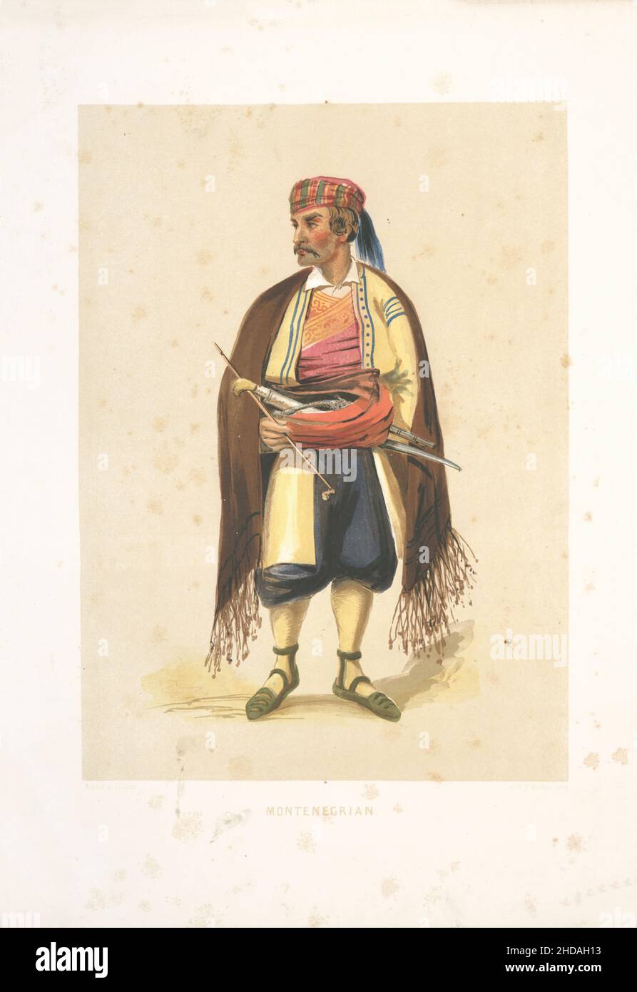 Lithographie de couleur vintage de l'Empire ottoman: Montenegrian 1854, par Forbes Mac Bean (artiste) et Justin Sutcliffe (lithographe) Banque D'Images