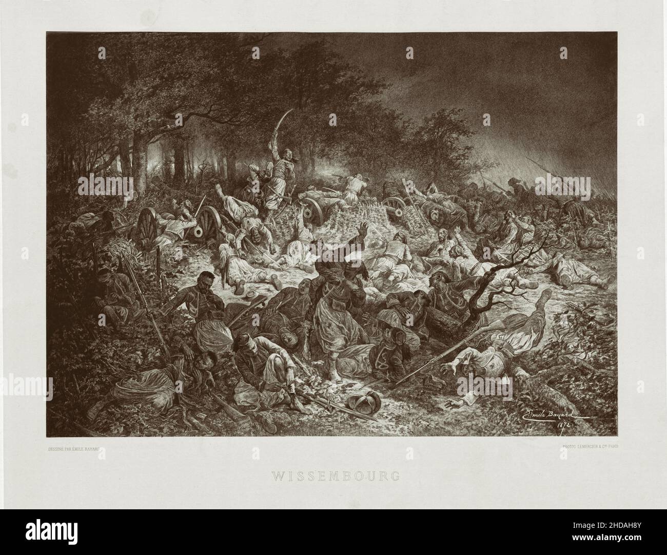 Gravure de la guerre franco-prussienne : bataille de Wissembourg.1872 la bataille de Wissembourg a eu lieu le 4 août 1870.C'était la première bataille de Franco Banque D'Images