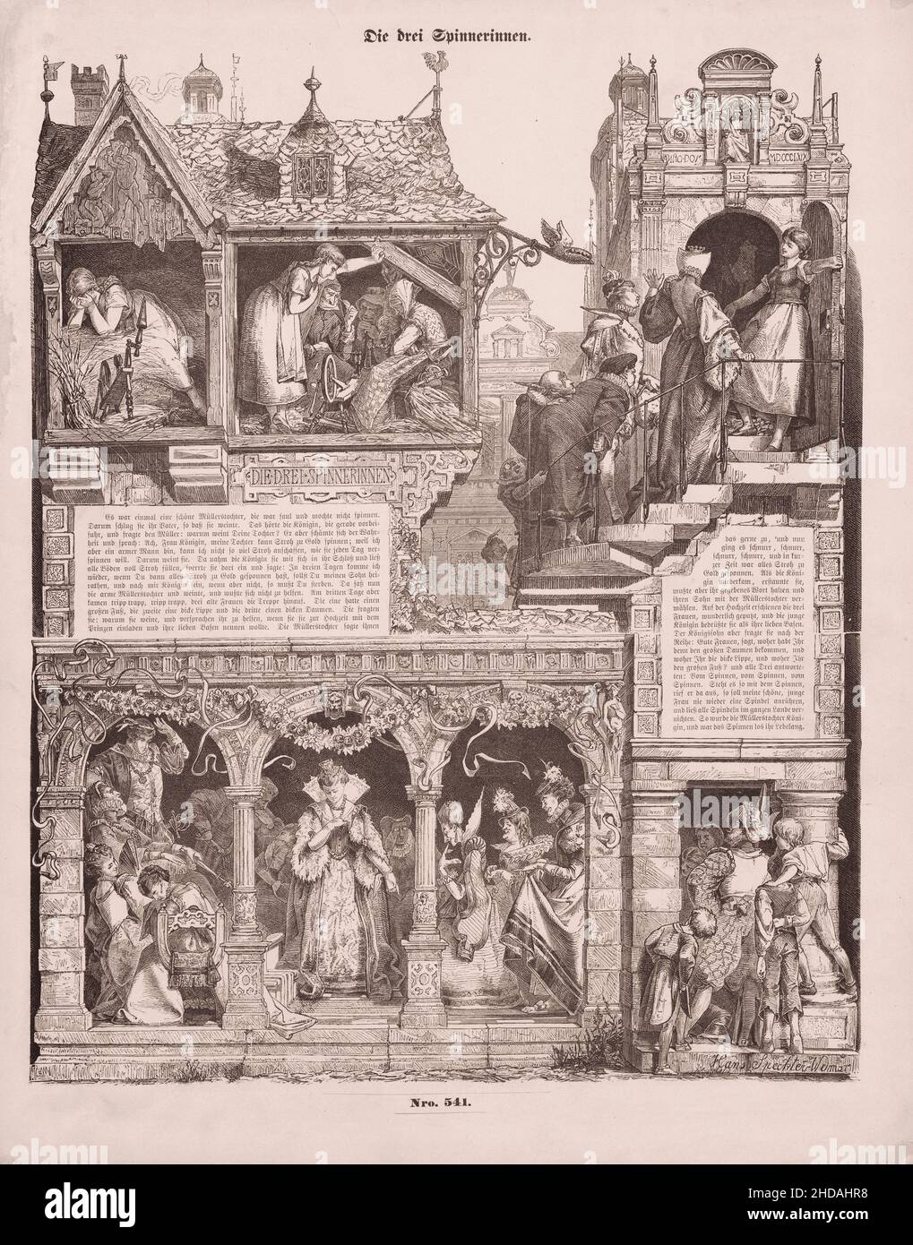 Des illustrations millésimes de 'The Three Spinners' (en allemand : die drei Spinnerinnen), un conte de fées allemand, collectée par les Frères Grimm dans la Fée de Grimm Banque D'Images