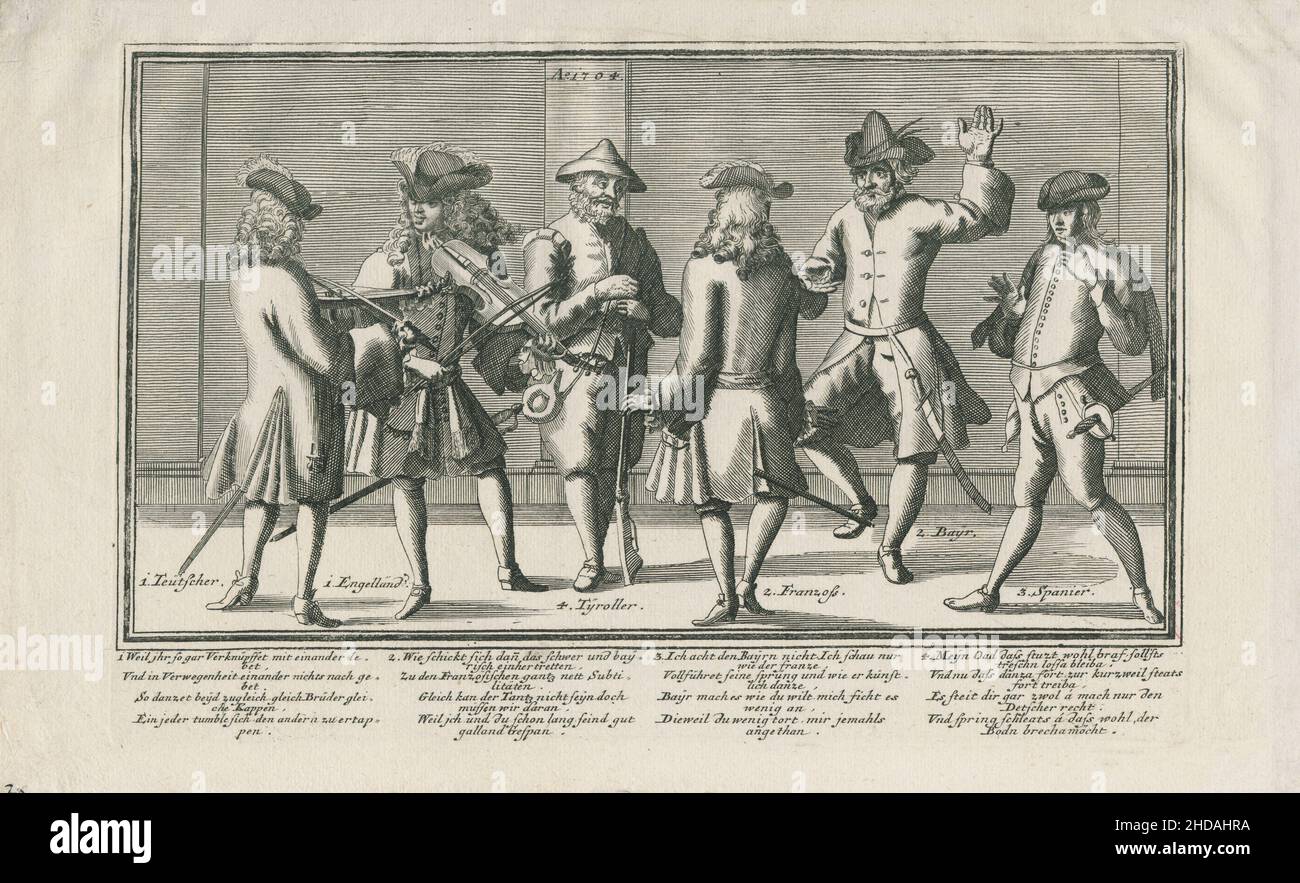 Gravure politique de la représentation allégorique de la guerre de succession d'Espagne en 1704.1704 la guerre de succession d'Espagne (1701-1714) était un e Banque D'Images