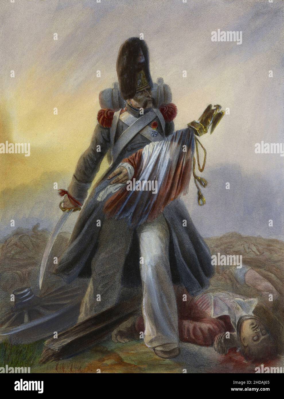 La Garde meurt mai ne se ruend pas! Waterloo, 1815. Grenadier de la vieille Garde. Par Jacques-François Llanta, 1837 Banque D'Images
