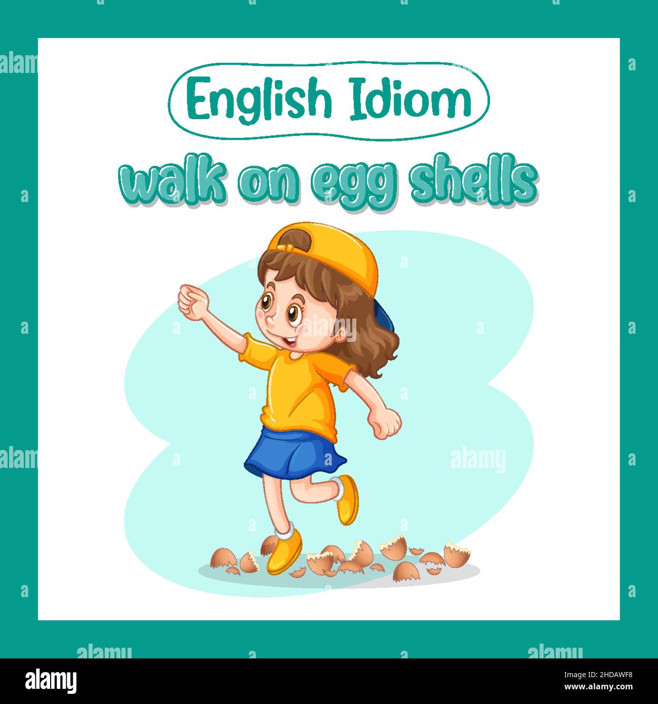 Idiome anglais avec description de l'image pour l'illustration de la marche sur les coquilles d'œufs Illustration de Vecteur