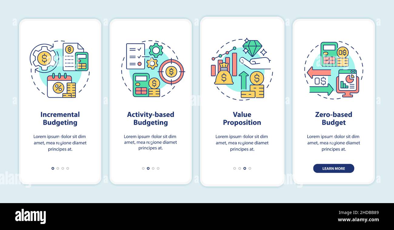 Types de budgétisation écran de l'application mobile d'intégration Illustration de Vecteur